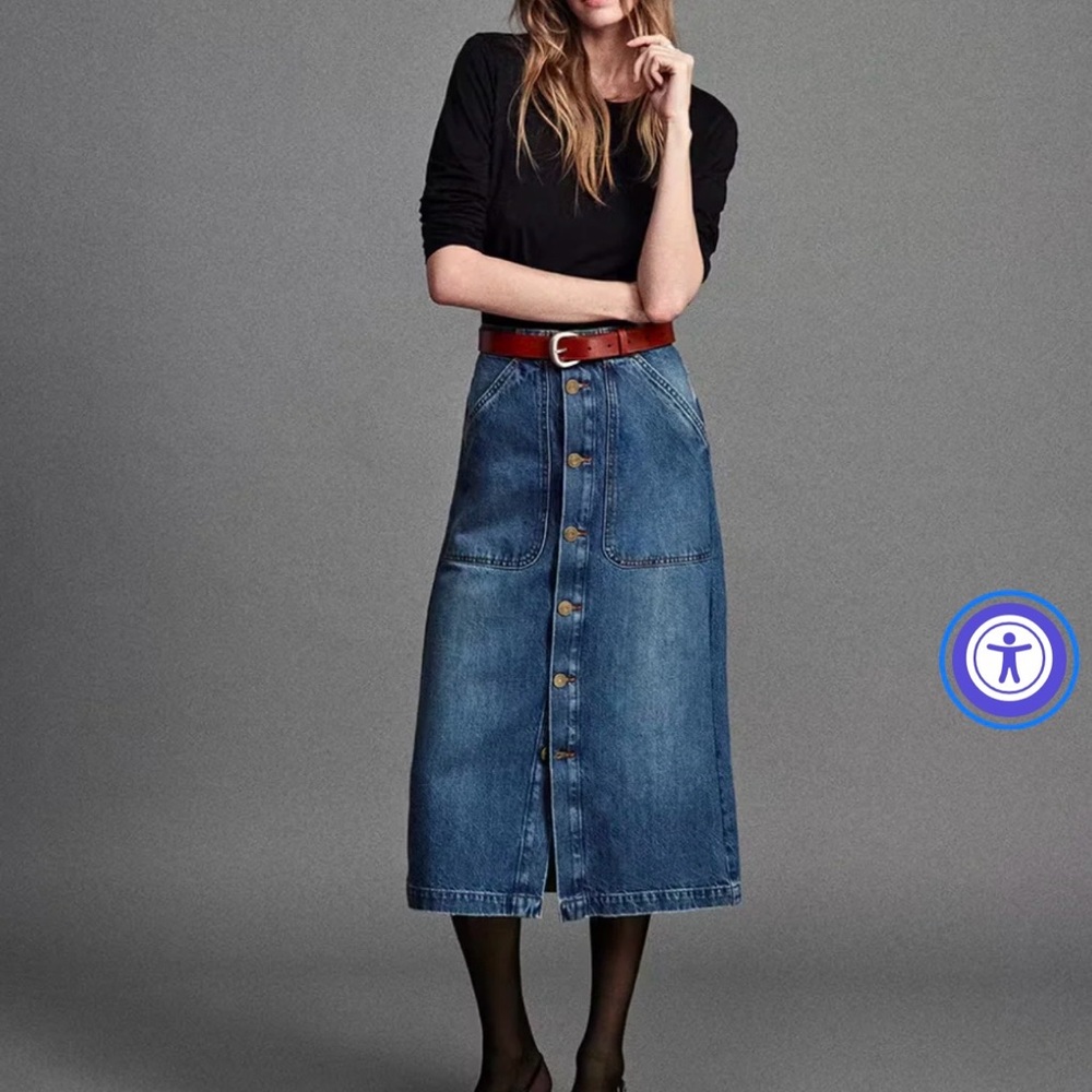 Frame Denim Button-Front Midi Skirt in Classic Blue